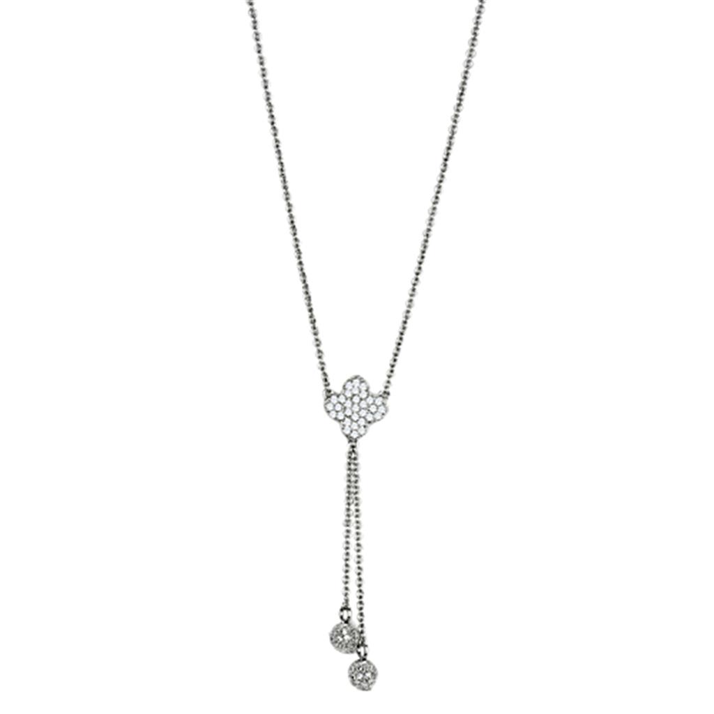 3W427 - Rhodium Brass Necklace with AAA Grade CZ  in Clear Alamode
