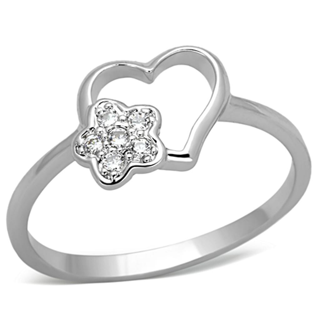 3W472 - Rhodium Brass Ring with AAA Grade CZ  in Clear Alamode