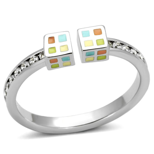 3W525 - Rhodium Brass Ring with AAA Grade CZ  in Clear-0
