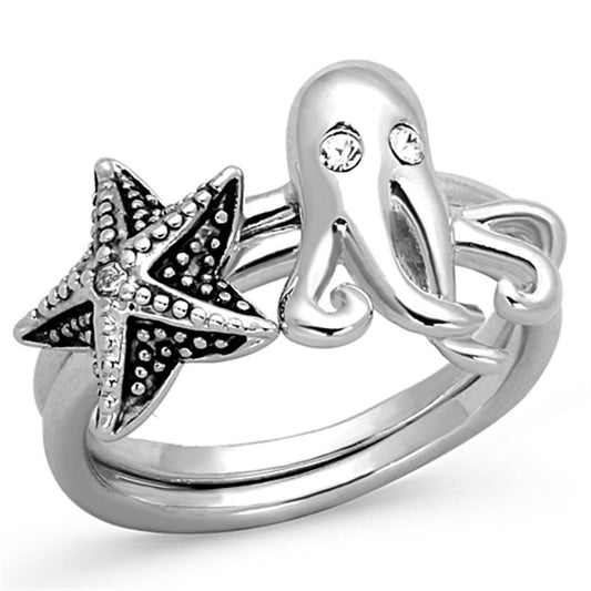 3W564 - Rhodium Brass Ring with Top Grade Crystal  in Clear-0