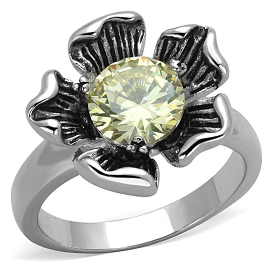 3W585 - Rhodium Brass Ring with AAA Grade CZ  in Citrine Yellow Alamode