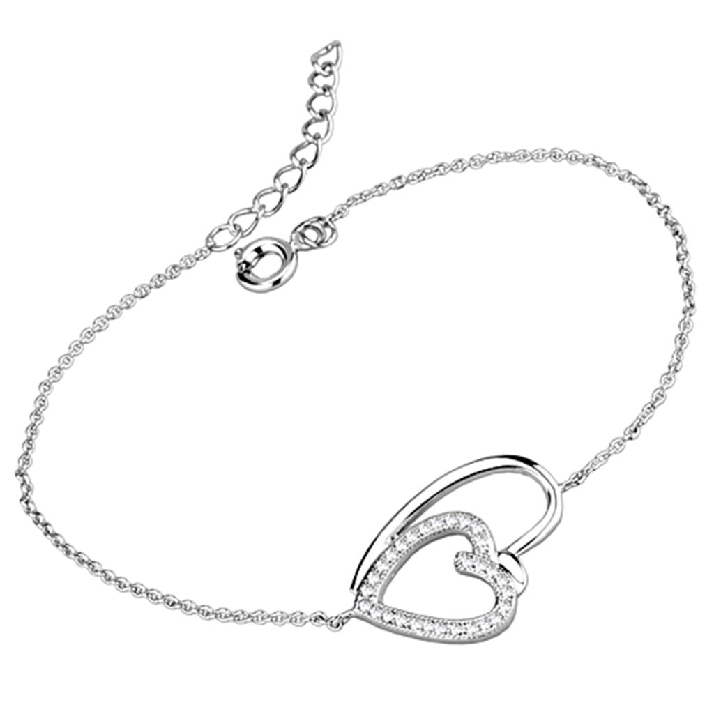 3W715 - Rhodium Brass Bracelet with AAA Grade CZ  in Clear Alamode