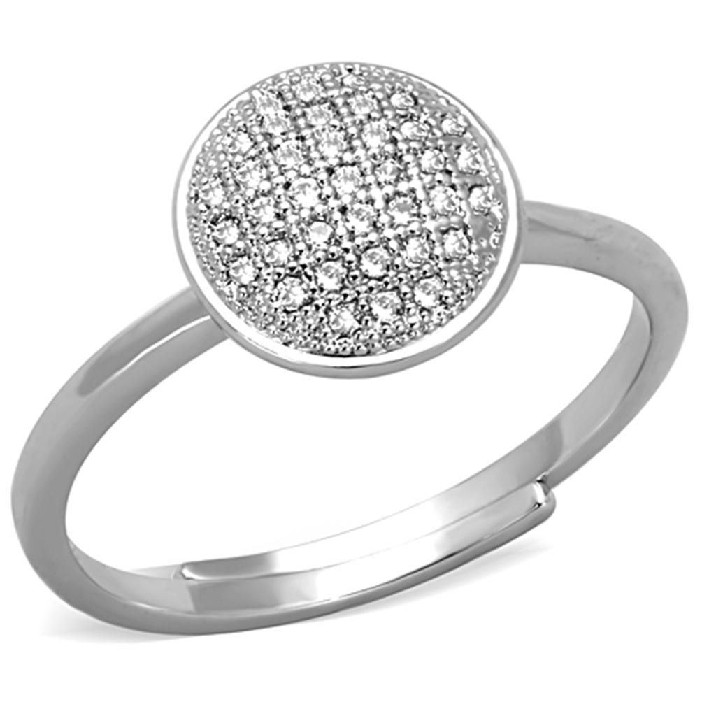 3W749 - Rhodium Brass Ring with AAA Grade CZ  in Clear-0