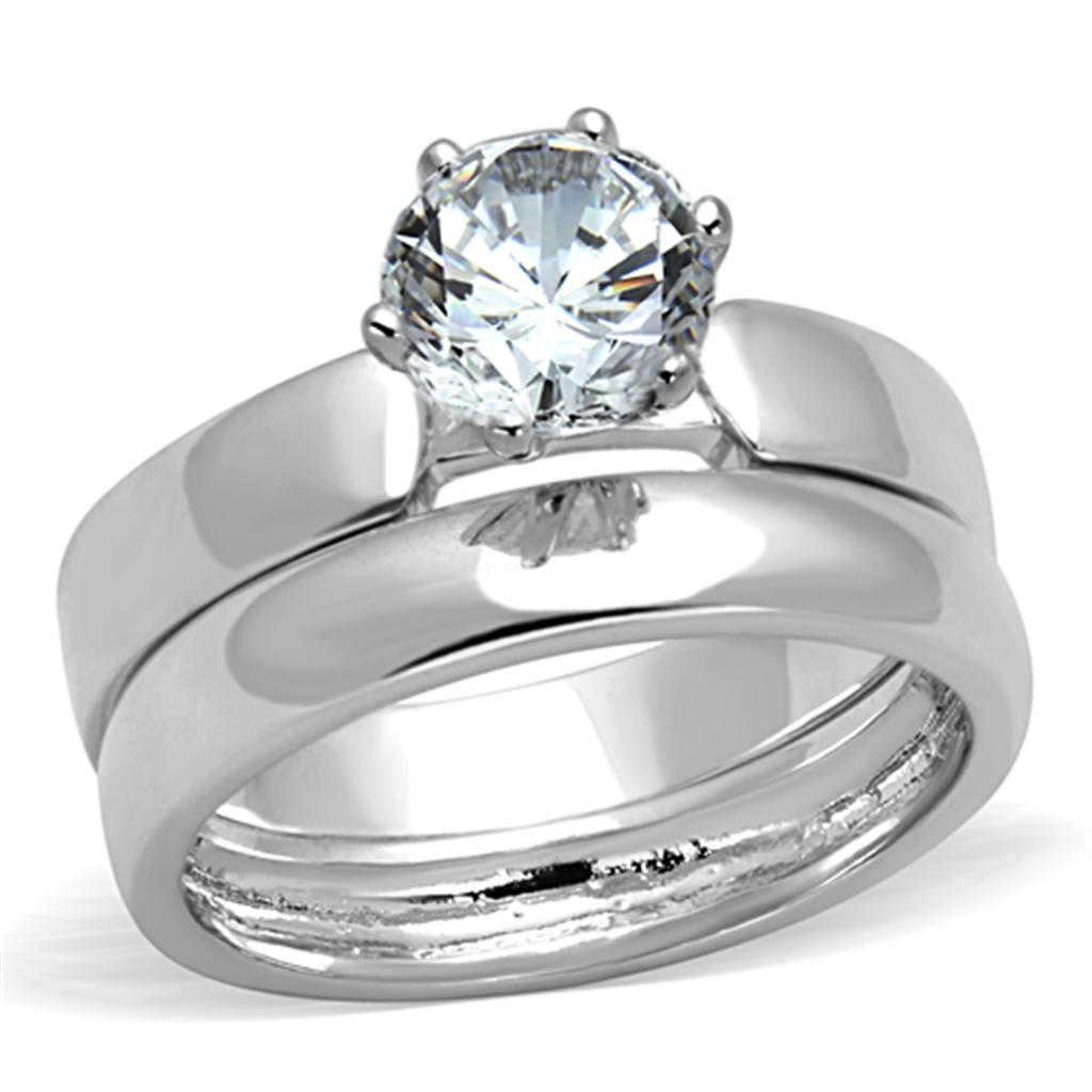 3W805 - Rhodium Brass Ring with AAA Grade CZ  in Clear Alamode