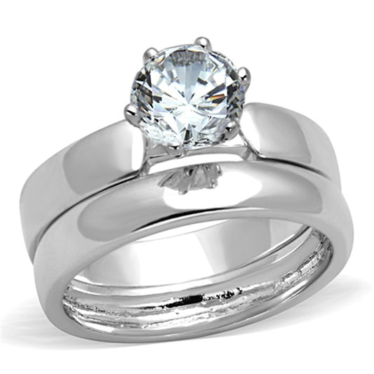 3W805 - Rhodium Brass Ring with AAA Grade CZ  in Clear Alamode