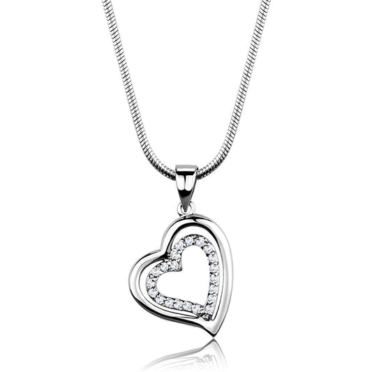 3W841 - Rhodium Brass Chain Pendant with AAA Grade CZ  in Clear-0