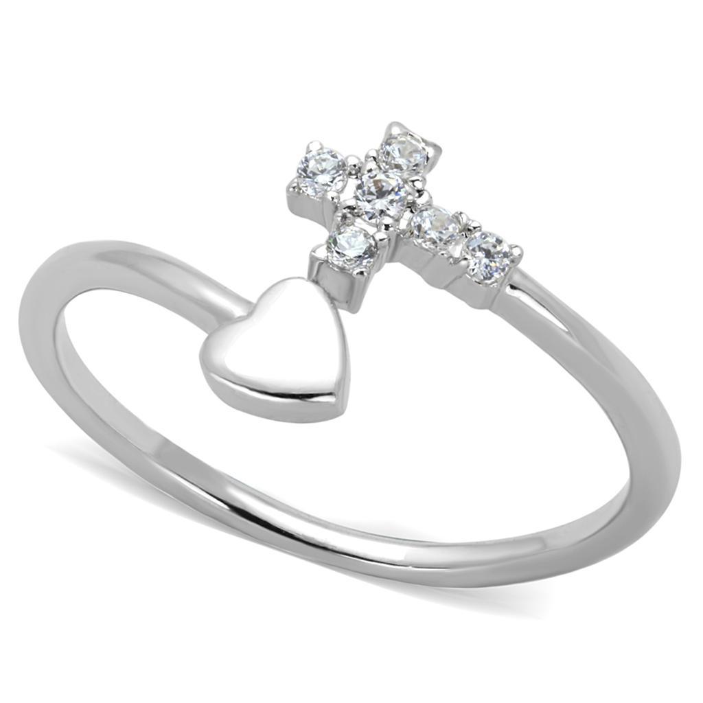3W860 - Rhodium Brass Ring with AAA Grade CZ  in Clear-0