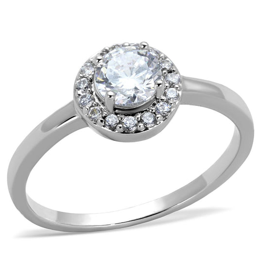 3W863 - Rhodium Brass Ring with AAA Grade CZ  in Clear-0