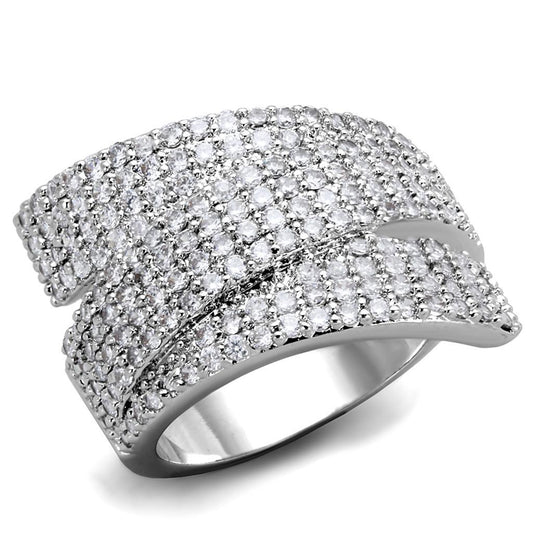 3W883 - Rhodium Brass Ring with AAA Grade CZ  in Clear Alamode