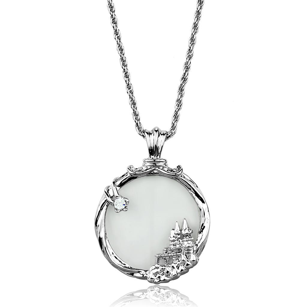 3W907 - Rhodium Brass Magnifier pendant with Top Grade Crystal  in Clear Alamode