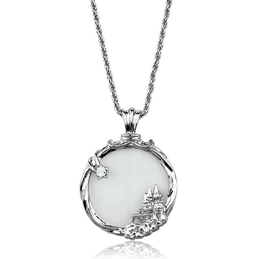 3W907 - Rhodium Brass Magnifier pendant with Top Grade Crystal  in Clear Alamode