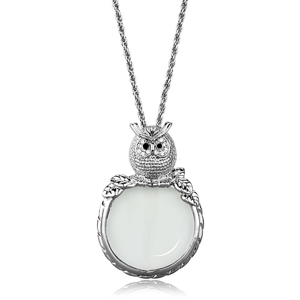 3W917 - Rhodium Brass Magnifier pendant with Top Grade Crystal  in Clear Alamode