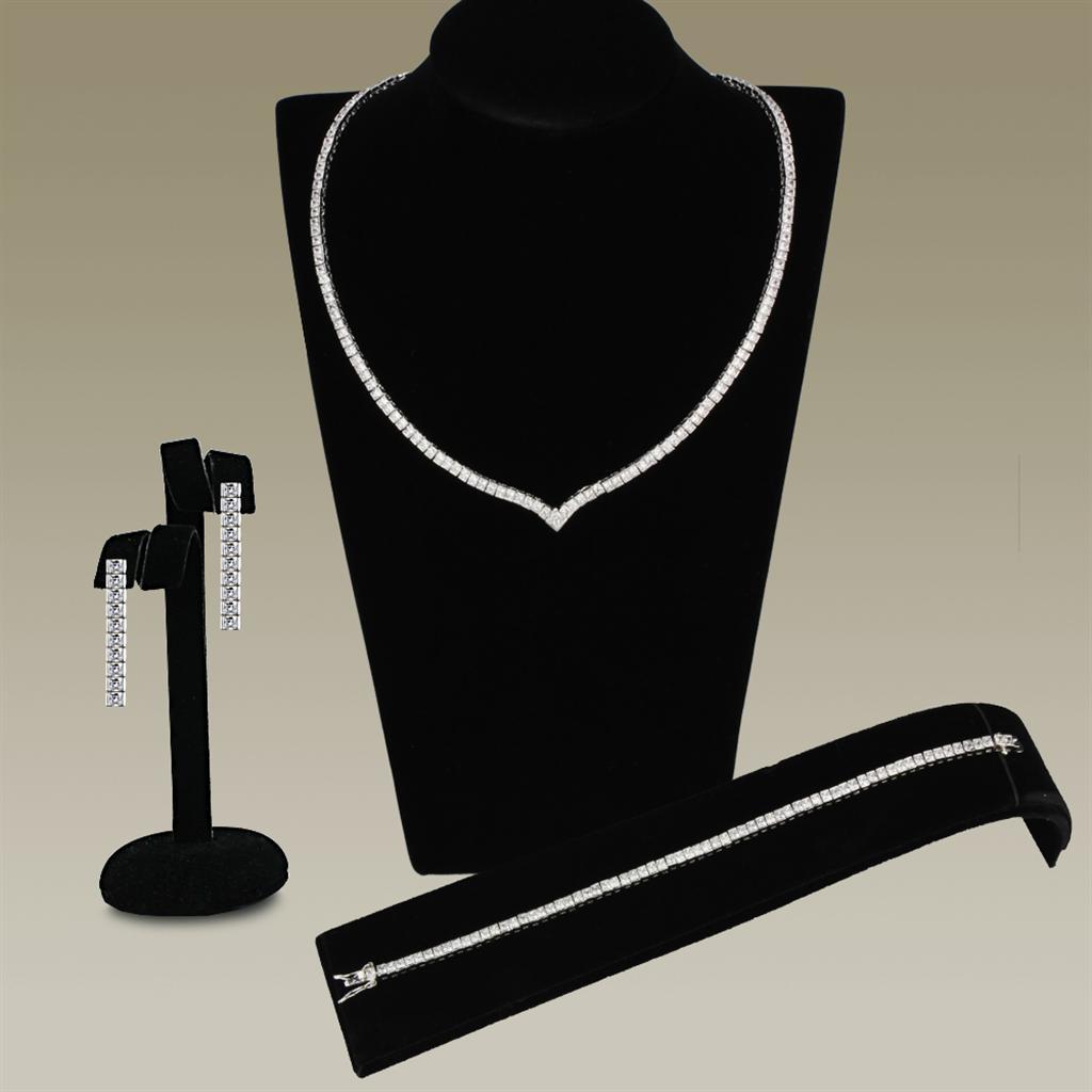 3W938 - Rhodium Brass Jewelry Sets with AAA Grade CZ  in Clear-0