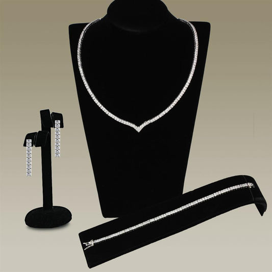 3W938 - Rhodium Brass Jewelry Sets with AAA Grade CZ  in Clear-0