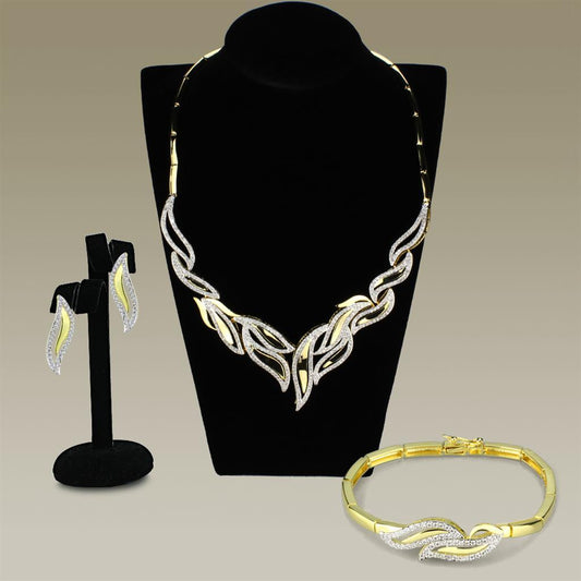 3W941 - Gold+Rhodium Brass Jewelry Sets with AAA Grade CZ  in Clear-0