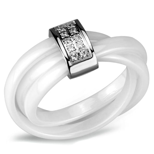 3W951 - High polished (no plating) Stainless Steel Ring with Ceramic  in White Alamode