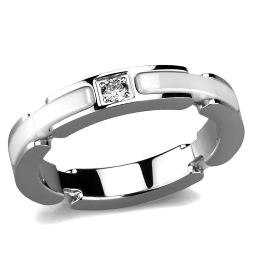 3W963 - High polished (no plating) Stainless Steel Ring with Ceramic  in White Alamode