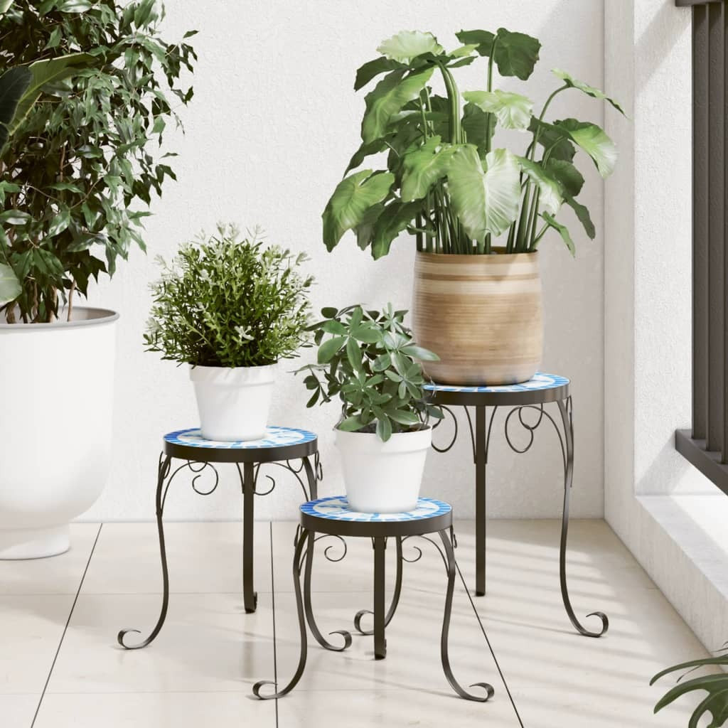 Plant Stands 3 pcs Blue and White Ceramic W2B