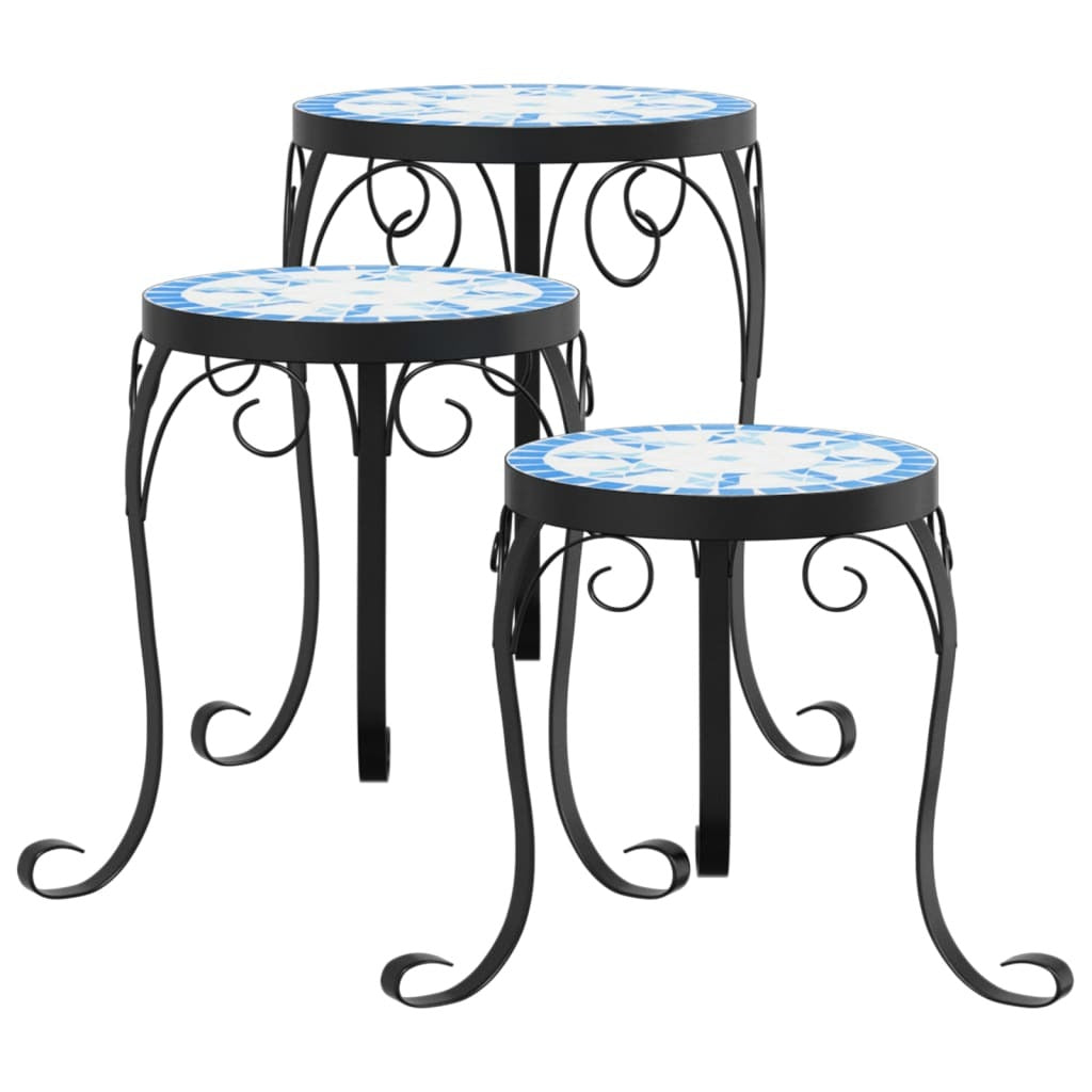 Plant Stands 3 pcs Blue and White Ceramic W2B