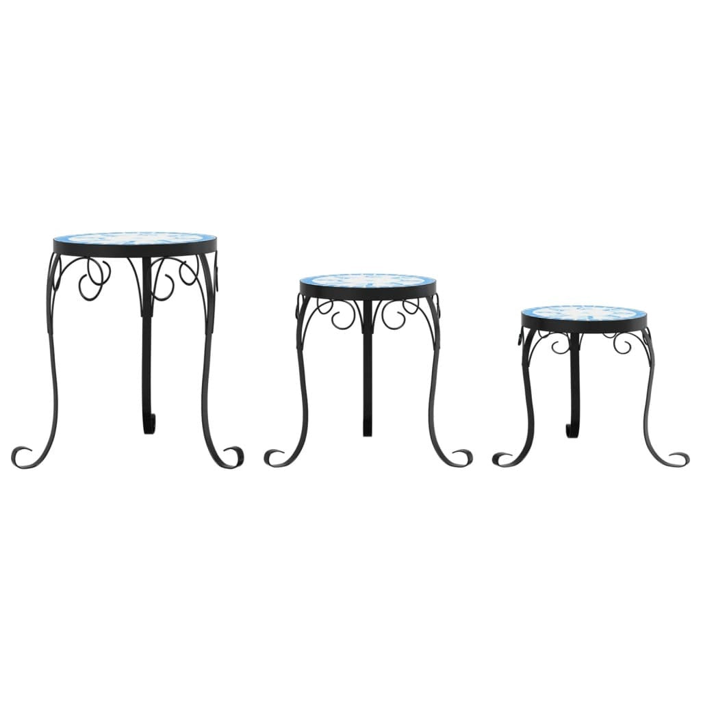 Plant Stands 3 pcs Blue and White Ceramic W2B
