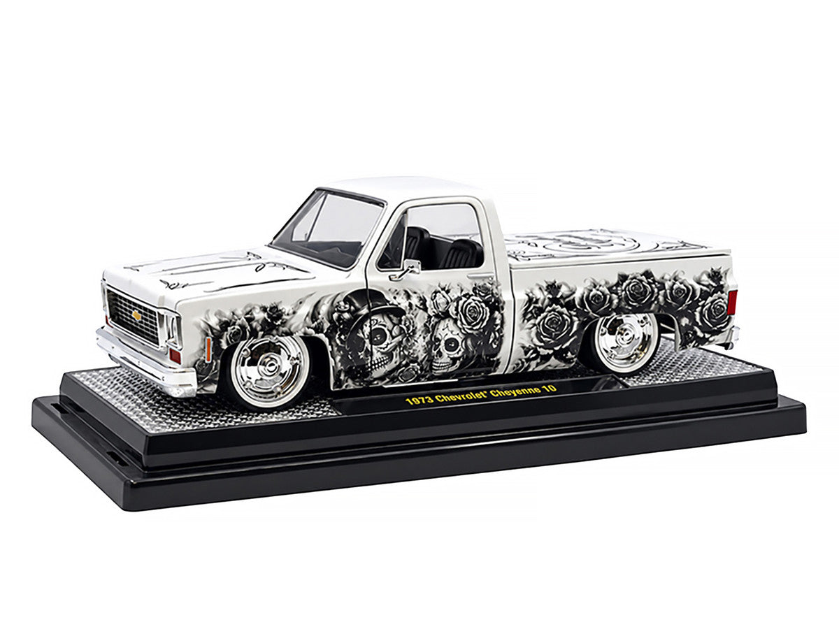 1973 Chevrolet Cheyenne 10 Pickup Truck "Dia de los Muertos" White with Graphics Limited Edition to 2500 pieces Worldwide 1/24 Diecast Model Car by M2 Machines M2