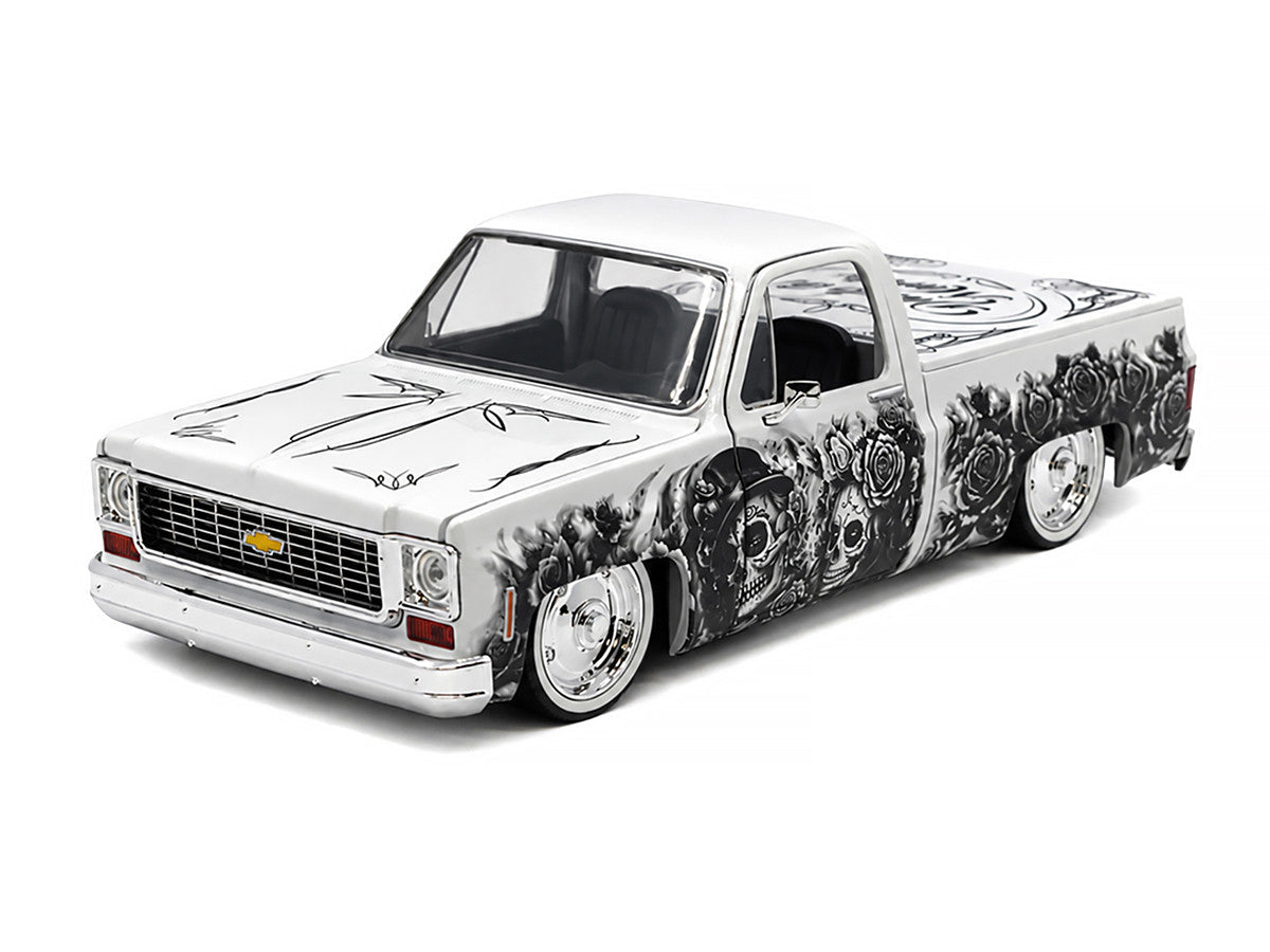 1973 Chevrolet Cheyenne 10 Pickup Truck "Dia de los Muertos" White with Graphics Limited Edition to 2500 pieces Worldwide 1/24 Diecast Model Car by M2 Machines M2