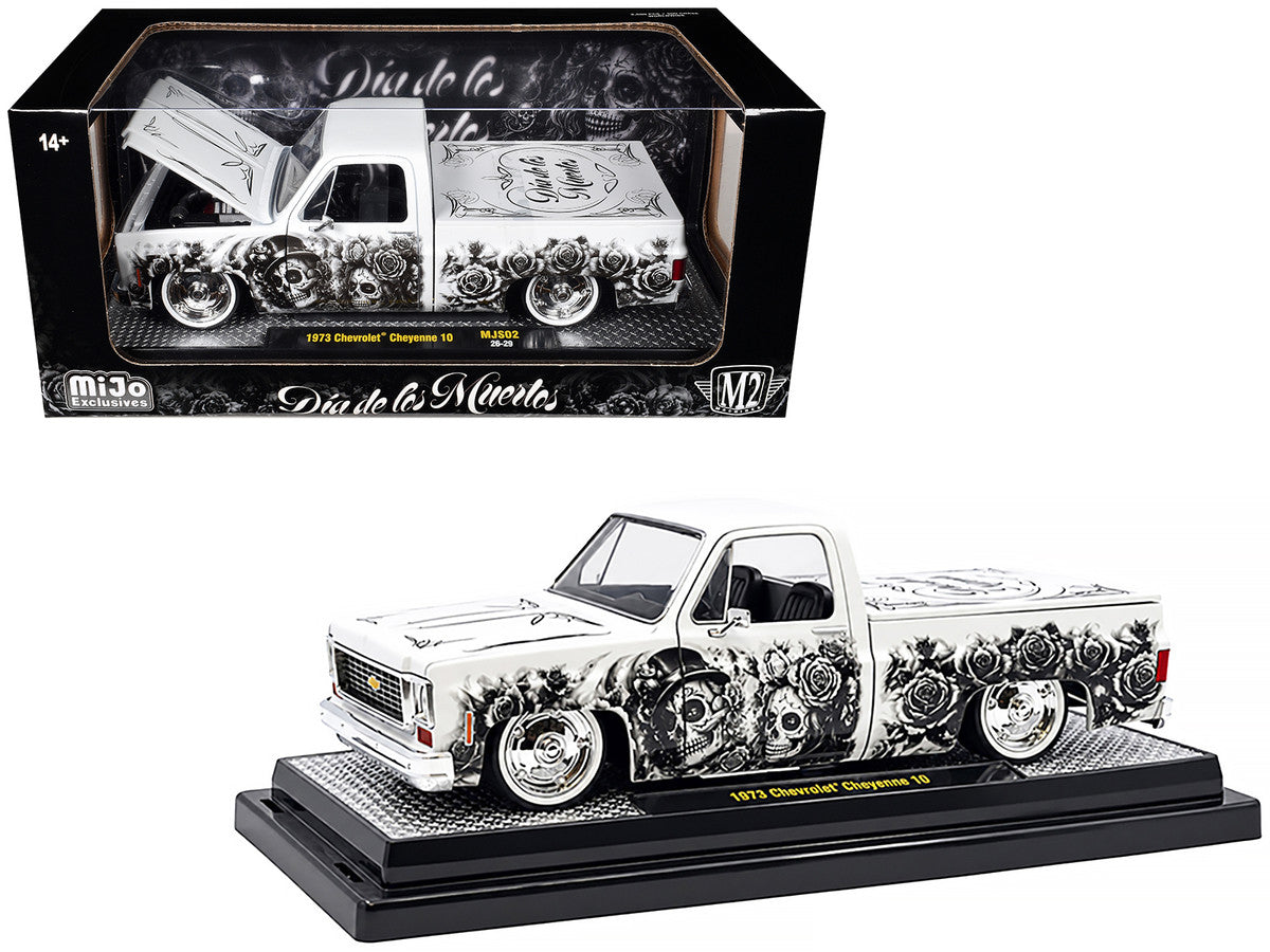 1973 Chevrolet Cheyenne 10 Pickup Truck "Dia de los Muertos" White with Graphics Limited Edition to 2500 pieces Worldwide 1/24 Diecast Model Car by M2 Machines M2