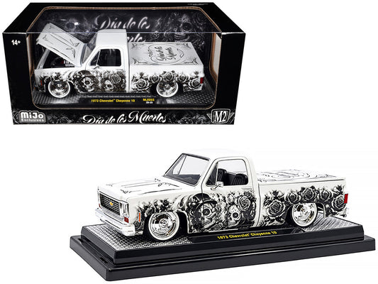 1973 Chevrolet Cheyenne 10 Pickup Truck "Dia de los Muertos" White with Graphics Limited Edition to 2500 pieces Worldwide 1/24 Diecast Model Car by M2 Machines M2