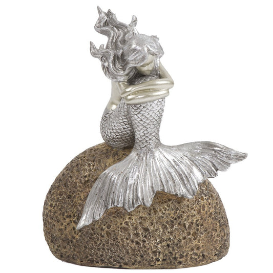 10" Brown and Silver Contemplative Mermaid Resin Tabletop Sculpture W2B
