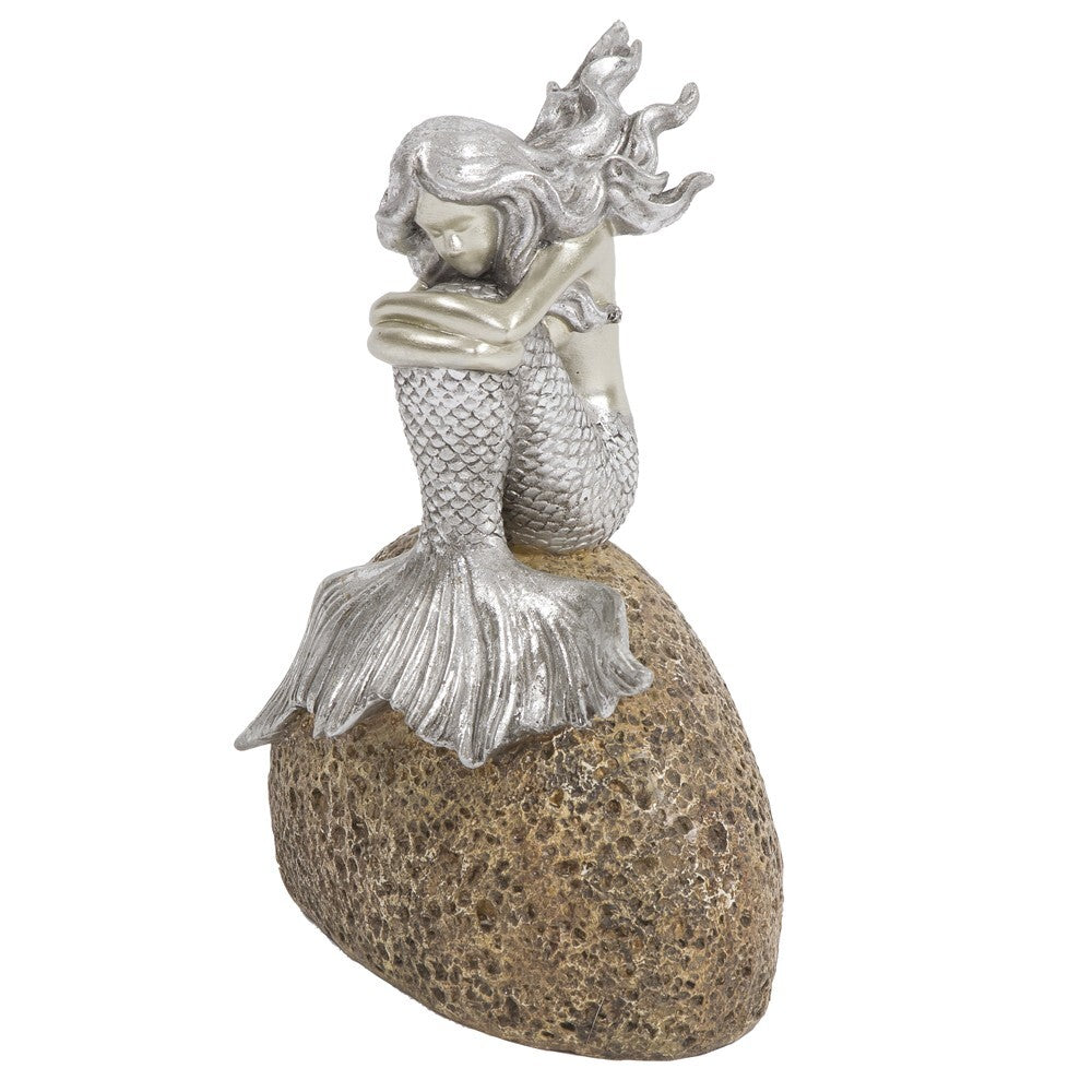 10" Brown and Silver Contemplative Mermaid Resin Tabletop Sculpture W2B