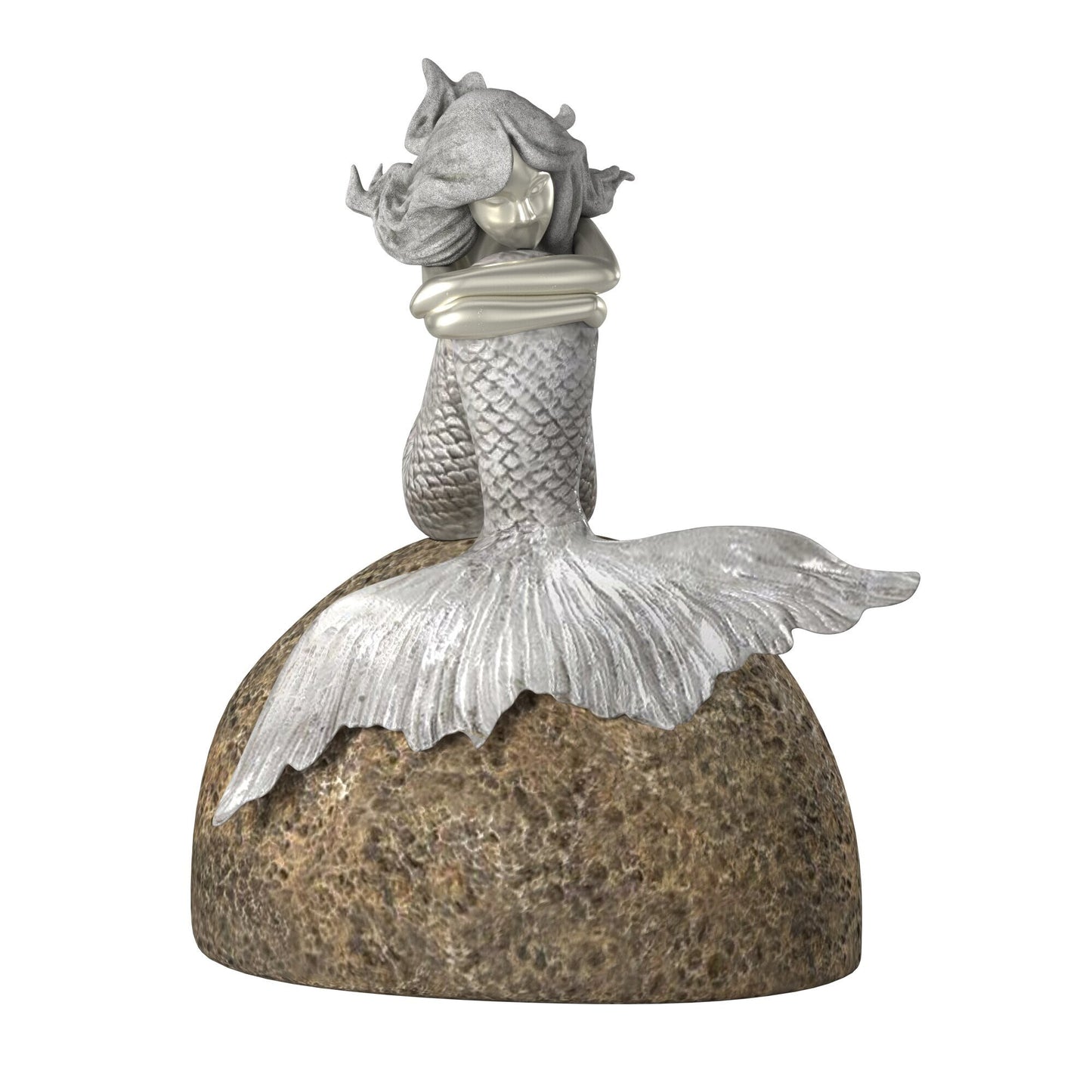 10" Brown and Silver Contemplative Mermaid Resin Tabletop Sculpture W2B