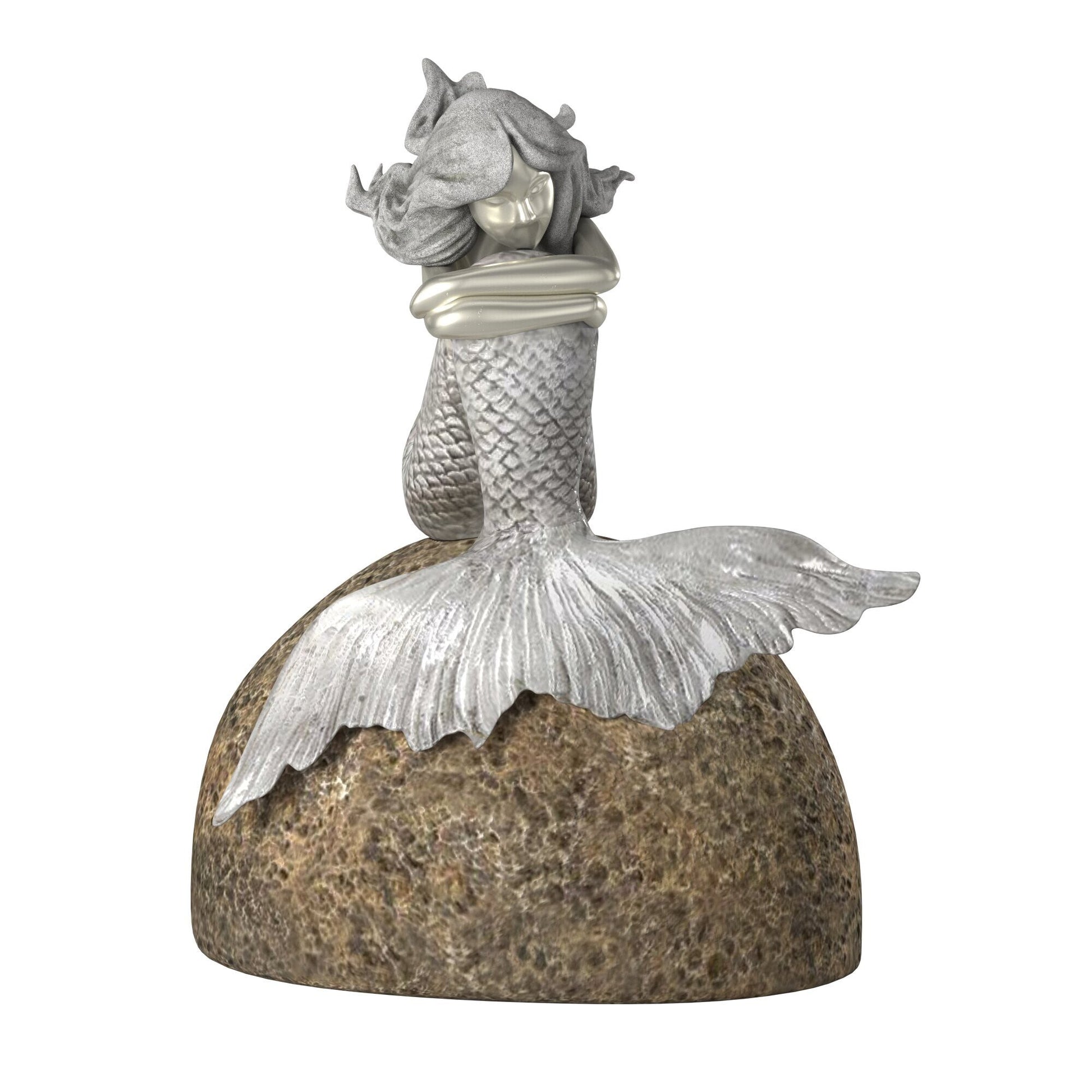 10" Brown and Silver Contemplative Mermaid Resin Tabletop Sculpture W2B