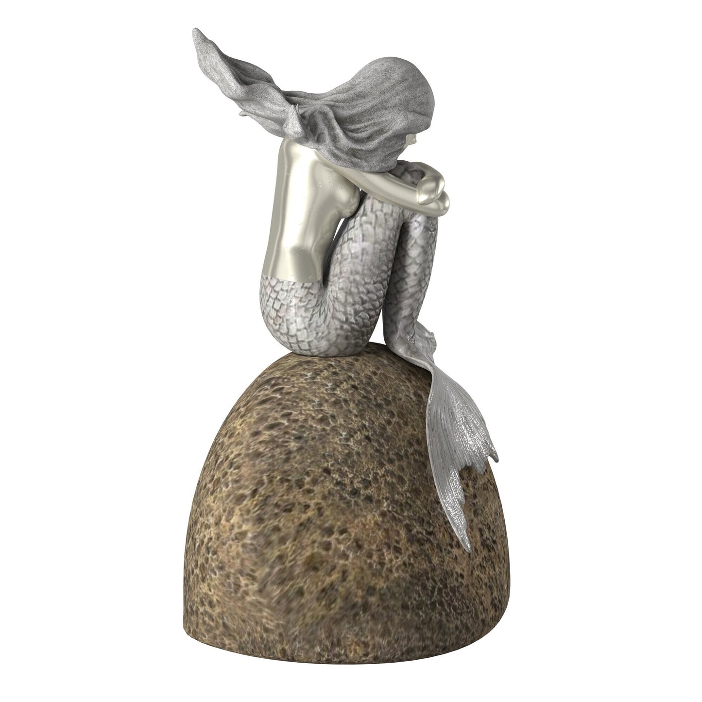 10" Brown and Silver Contemplative Mermaid Resin Tabletop Sculpture W2B
