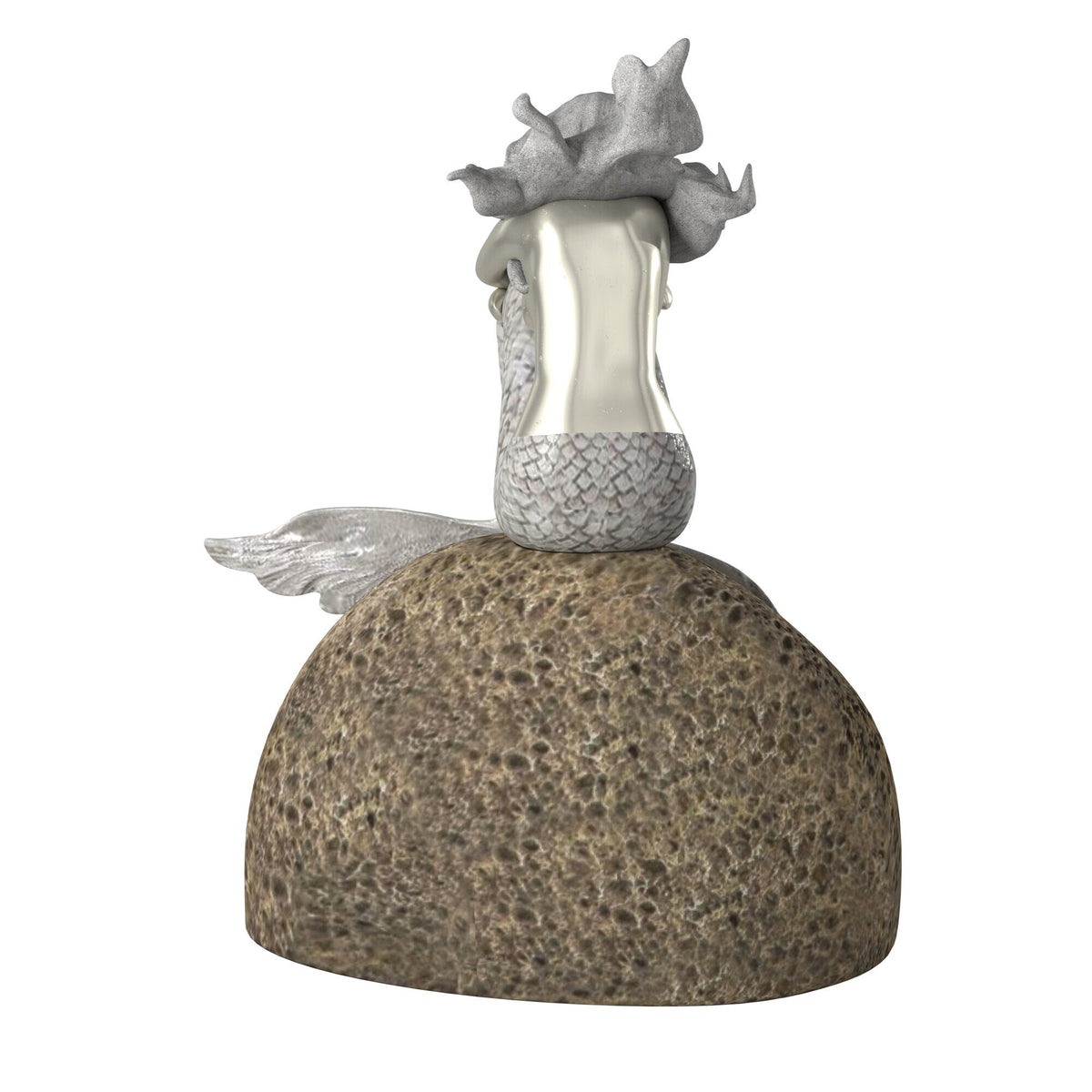 10" Brown and Silver Contemplative Mermaid Resin Tabletop Sculpture W2B
