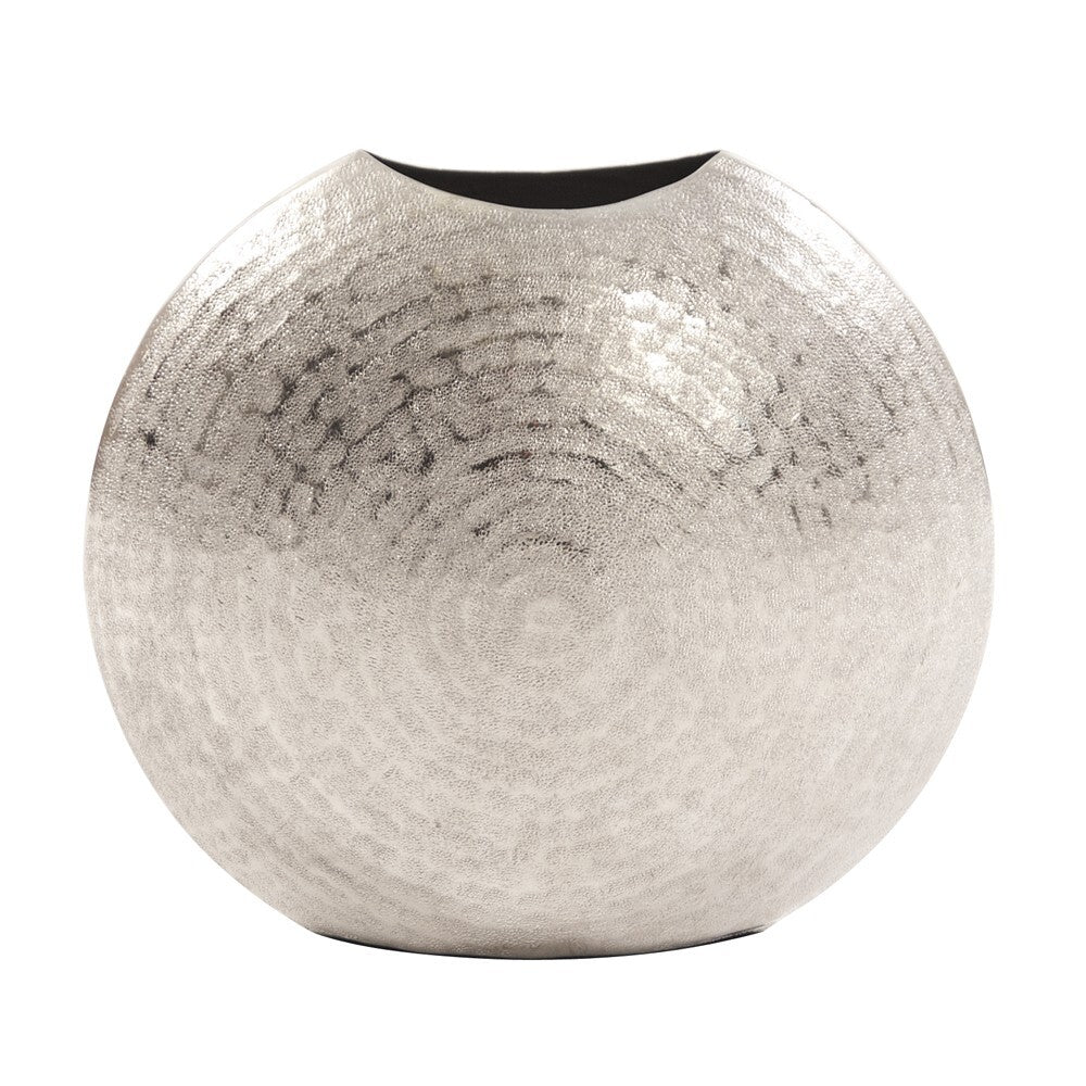10" Hammered Silver Disc Shape Decorative Vase W2B
