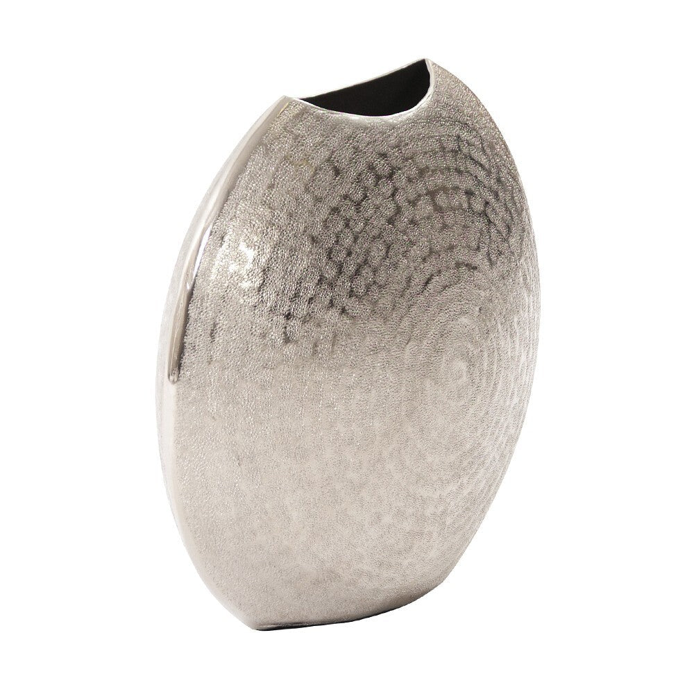 10" Hammered Silver Disc Shape Decorative Vase W2B