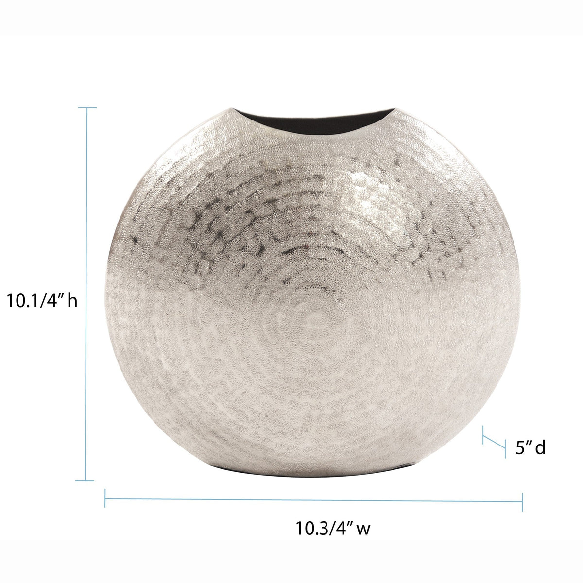 10" Hammered Silver Disc Shape Decorative Vase W2B