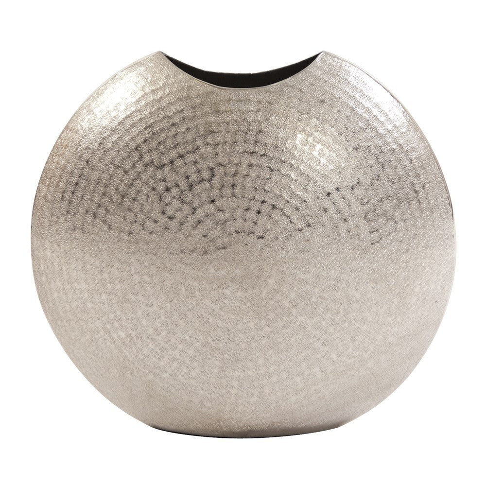 14" Silver Hammered Round Aluminum Table Vase W2B