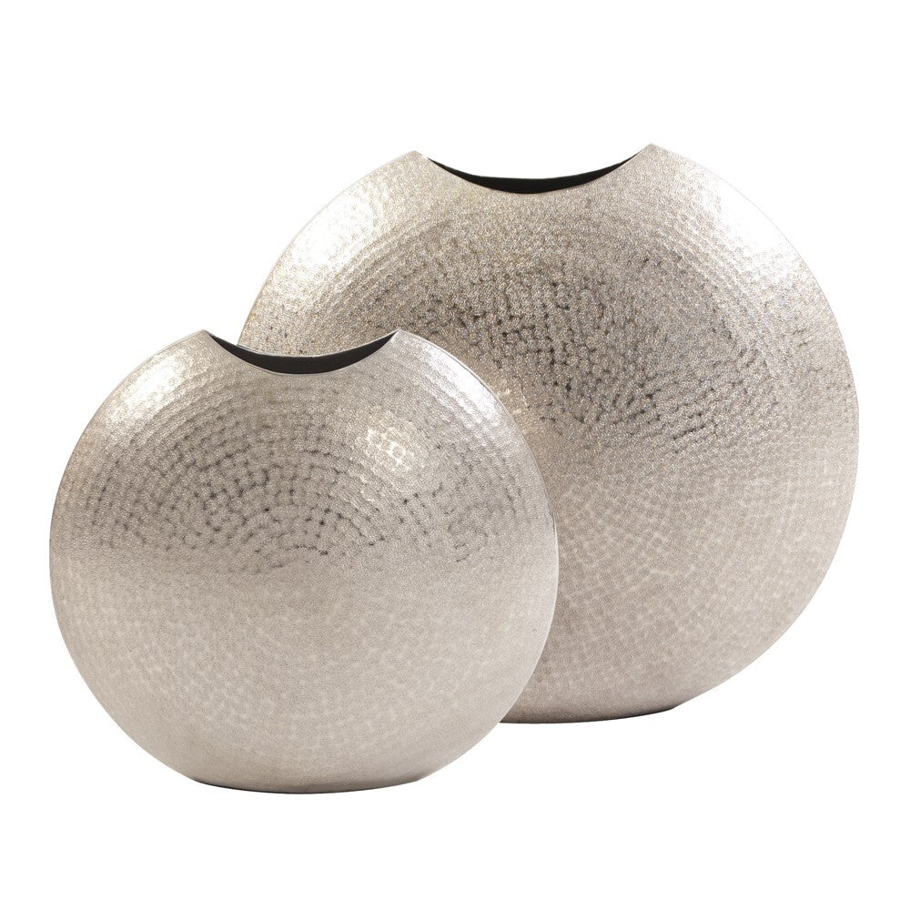 14" Silver Hammered Round Aluminum Table Vase W2B