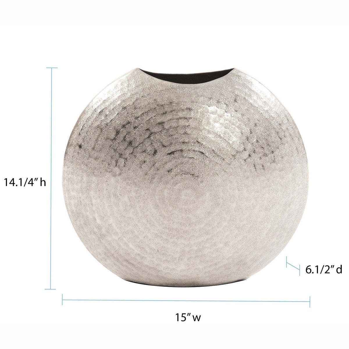 14" Silver Hammered Round Aluminum Table Vase W2B