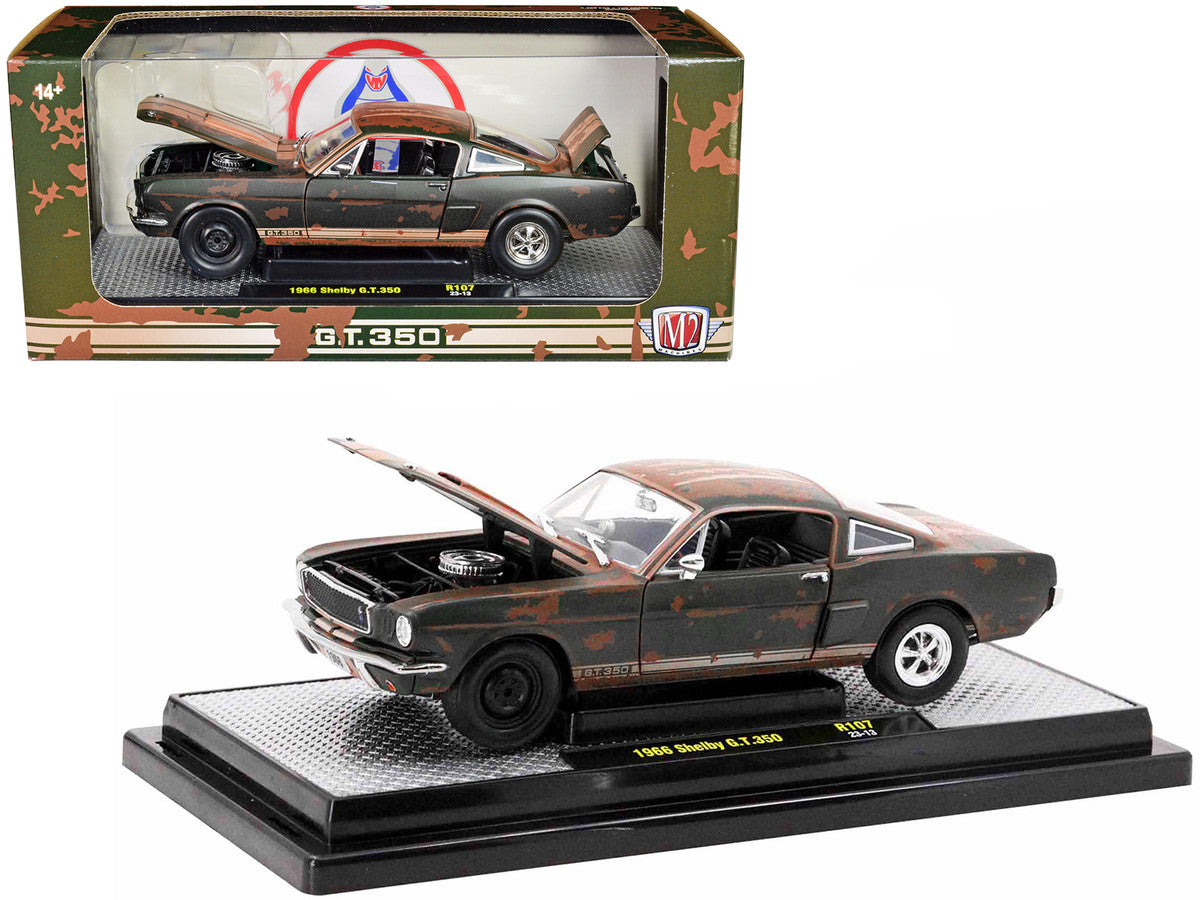 1966 Shelby GT350 Ivy Green with Wimbledon White Stripes (Rusted) Limited Edition to 5250 pieces Worldwide 1/24 Diecast Model Car by M2 Machines M2