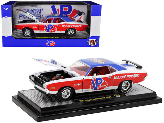 1970 Dodge Challenger R/T Hemi White with Red and Blue Stripes with Red Interior "VP Racing" Limited Edition to 5710 pieces Worldwide 1/24 Diecast Model Car by M2 Machines M2