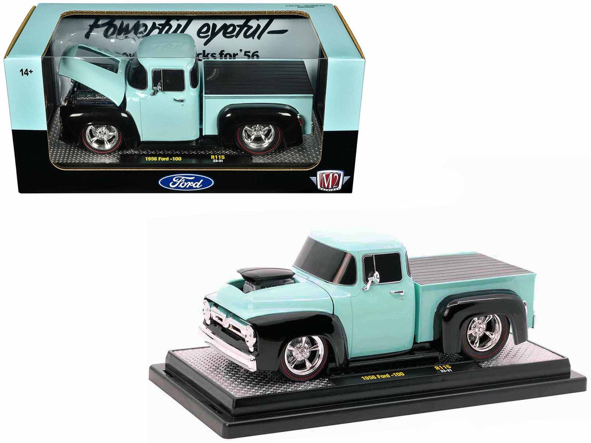 1956 Ford F-100 Pickup Truck Light Blue and Black Limited Edition to 6250 pieces Worldwide 1/24 Diecast Model Car by M2 Machines M2