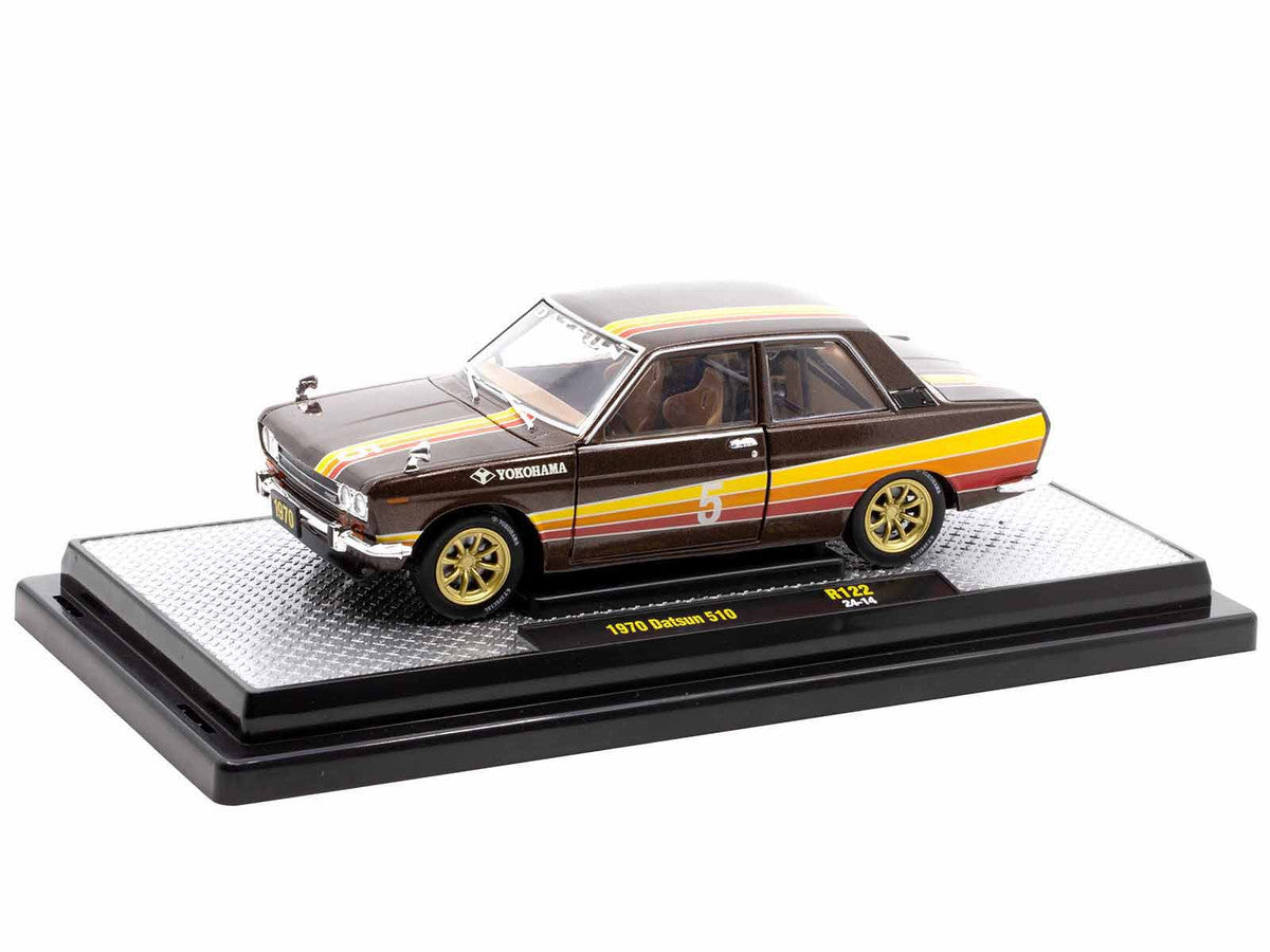 1970 Datsun 510 #5 Brown Metallic with Stripes Limited Edition to 4250 pieces Worldwide 1/24 Diecast Model Car by M2 Machines M2