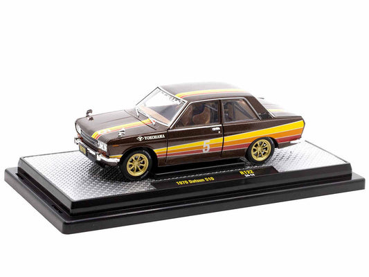 1970 Datsun 510 #5 Brown Metallic with Stripes Limited Edition to 4250 pieces Worldwide 1/24 Diecast Model Car by M2 Machines M2