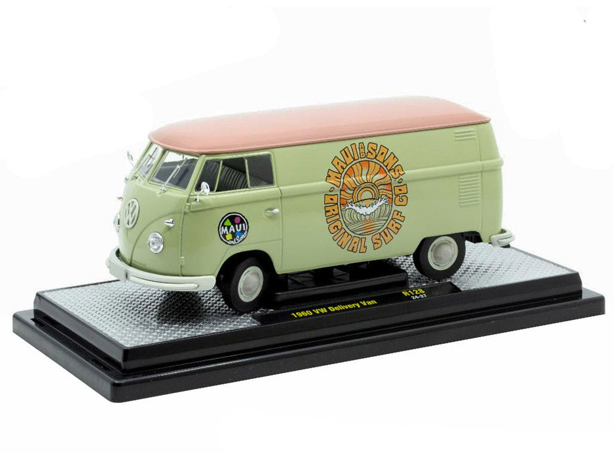 1960 Volkswagen Delivery Van "Maui & Sons" Light Olive Green with Salmon Top Limited Edition to 6650 pieces Worldwide 1/24 Diecast Model Car by M2 Machines M2