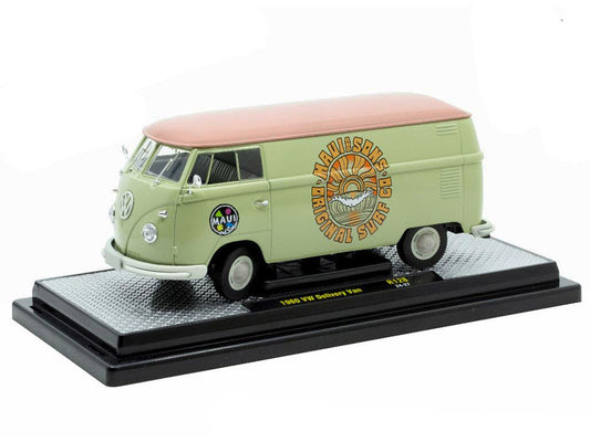 1960 Volkswagen Delivery Van "Maui & Sons" Light Olive Green with Salmon Top Limited Edition to 6650 pieces Worldwide 1/24 Diecast Model Car by M2 Machines M2