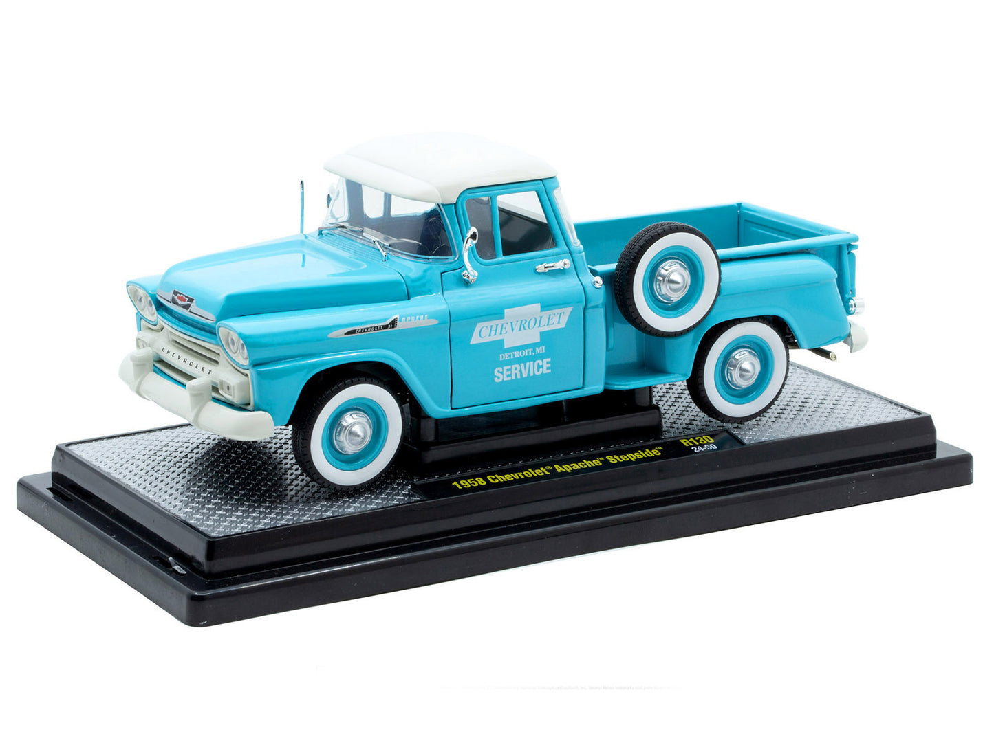 1958 Chevrolet Apache Stepside Pickup Truck "Chevrolet Service" Light Blue with White Top Limited Edition to 6650 pieces Worldwide 1/24 Diecast Model Car by M2 Machines