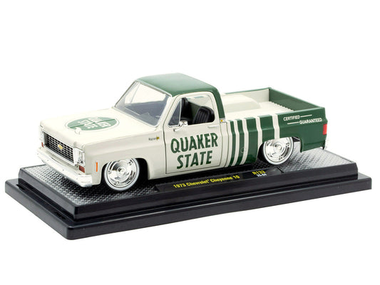 1973 Chevrolet Cheyenne 10 Pickup Truck "Quaker State" Beige and Green Limited Edition to 9600 pieces Worldwide 1/24 Diecast Model Car by M2 Machines M2