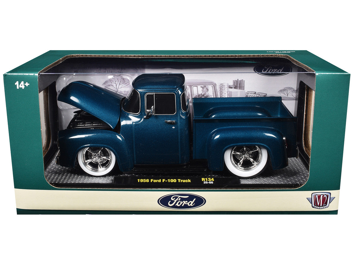 1956 Ford F-100 Pickup Truck Blue Metallic Limited Edition to 6650 pieces Worldwide 1/24 Diecast Model Car by M2 Machines M2
